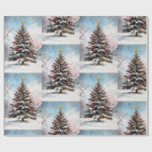 クリスマスツリーの冬の雪の風景 ラッピングペーパー (フラット)