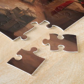 クリスマスツリーの前に座っている犬 ジグソーパズル (側面)