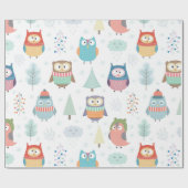 クリスマスツリーの友人|のかわいいお祝いのフクロウ ラッピングペーパー (フラット)