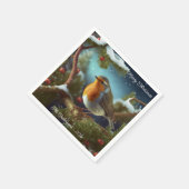 クリスマスツリーの可愛いロビン紙プレート スタンダードカクテルナプキン (角)