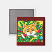 クリスマスツリーの可愛い子猫おもしろい マグネット (正面/裏面)