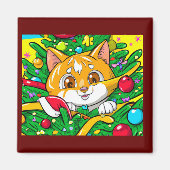 クリスマスツリーの可愛い子猫おもしろい マグネット (正面)
