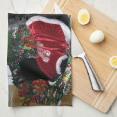 クリスマスツリーの台所タオルが付いている猫ちゃん キッチンタオル (四つ折り)