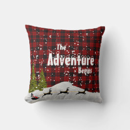 クリスマスツリーの名前を入れて オリジナルのバフアロープラッド柄のデコレーションピローに。雪、木、魔 クッション