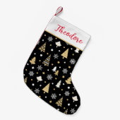 クリスマスツリーの名前入り ブラック スモールクリスマスストッキング (正面 (吊り時))