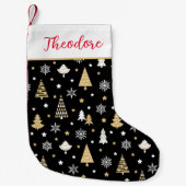 クリスマスツリーの名前入り ブラック スモールクリスマスストッキング (正面)