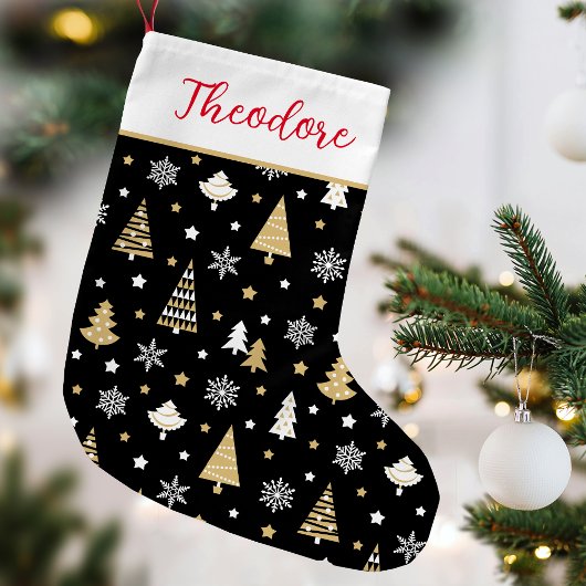 クリスマスツリーの名前入り ブラック スモールクリスマスストッキング