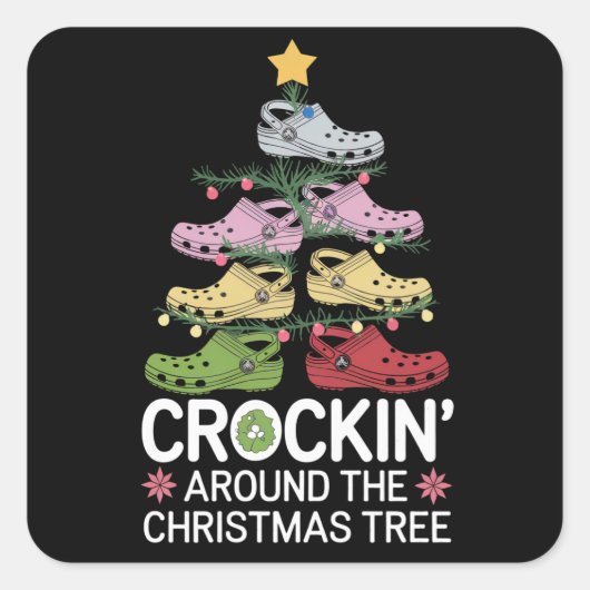 クリスマスツリーの周りでスロークッカー スクエアシール (正面)