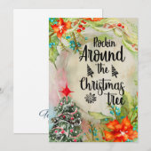 クリスマスツリーの周りでロックしよう グリーティングカード 招待状 (正面/裏面)