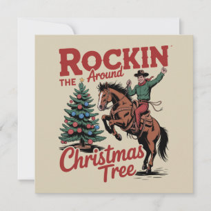 クリスマスツリーの周りでロックンロール カントリーカウボーイ シーズンカード
