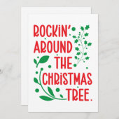 クリスマスツリーの周りでロックンロール クリスマス ホリデー カード (正面/裏面)