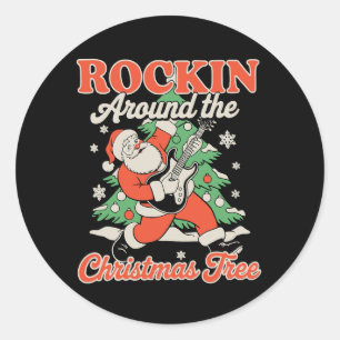クリスマスツリーの周りでロック Santa Rock ミュージック ラウンドシール