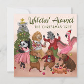 クリスマスツリーの周りでワイルドに楽しむ シーズンカード (正面)