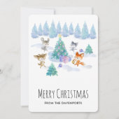 クリスマスツリーの周りで踊る森の動物たち シーズンカード (正面)