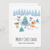 クリスマスツリーの周りで踊る森の動物たち シーズンカード (正面/裏面)