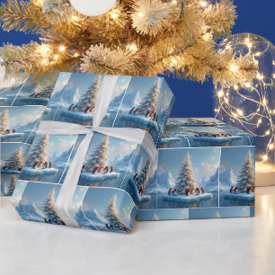 クリスマスツリーの周りに集まるペンギンたち ラッピングペーパー