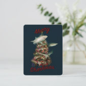 クリスマスツリーの周りのサメたち　メリーシャークマス シーズンカード (スタンド正面)