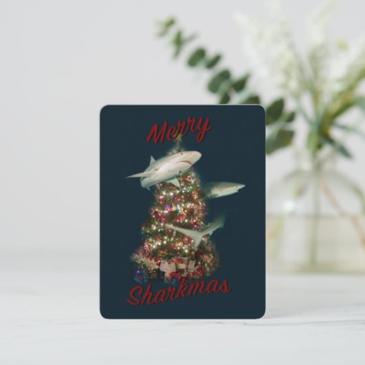 クリスマスツリーの周りのサメたち メリーシャークマス シーズンカード (スタンド正面)
