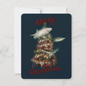 クリスマスツリーの周りのサメたち　メリーシャークマス シーズンカード (正面)