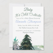 クリスマスツリーの外で冷たいベビーシャワー 招待状 (正面)