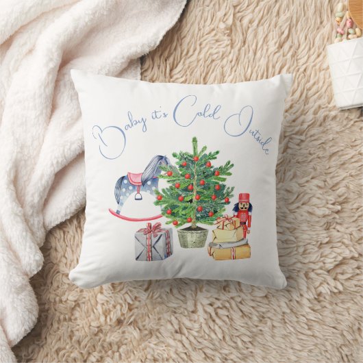 クリスマスツリーの外で冷たい男の子の赤ちゃんシャワー クッション (ブランケット)