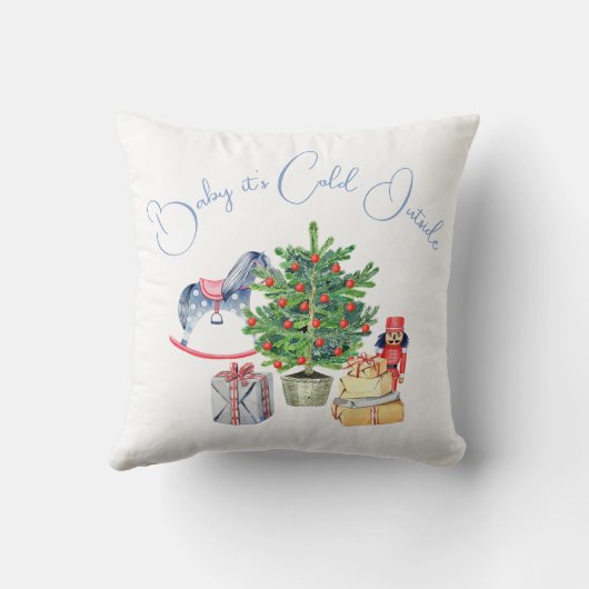クリスマスツリーの外で冷たい男の子の赤ちゃんシャワー クッション (裏面)