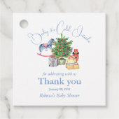 クリスマスツリーの外で冷たい男の子の赤ちゃんシャワー フェイバータグ (正面)