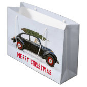 クリスマスツリーの大きい車でゴールデンレトリバー ラージペーパーバッグ (正面アングル)