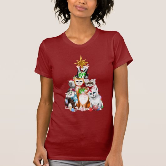クリスマスツリーの子ネコのTシャツ Tシャツ (正面)