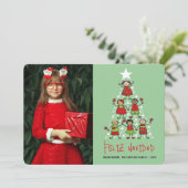 クリスマスツリーの子供と星の写真のホリデーカード 招待状 (スタンド正面)