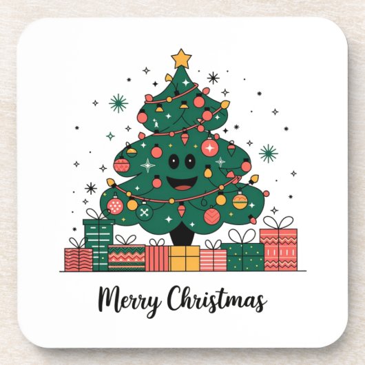 クリスマスツリーの季節のご挨拶 コースター (正面)