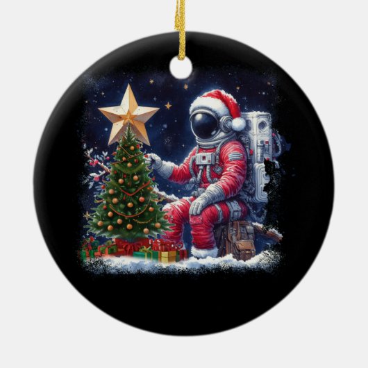 クリスマスツリーの宇宙空間Chris近くの宇宙飛行士 セラミックオーナメント (裏面)