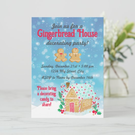 クリスマスツリーの家の飾り付けパーティーのご招待 招待状 (スタンド正面)