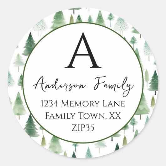クリスマスツリーの家族の住所 ラウンドシール (正面)