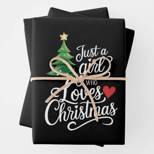 クリスマスツリーの家族の贈り物を愛しているだけの女の子 ラッピングペーパーシート (インサイチュ)