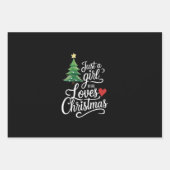 クリスマスツリーの家族の贈り物を愛しているだけの女の子 ラッピングペーパーシート (正面)
