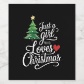 クリスマスツリーの家族の贈り物を愛しているだけの女の子 ワインラベル (シングルラベル)