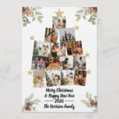 クリスマスツリーの家族写真カードコラージュ 招待状 (正面)