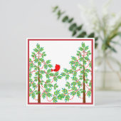 クリスマスツリーの小さな赤い鳥のパーティー 招待状 (スタンド正面)