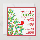 クリスマスツリーの小さな赤い鳥のパーティー 招待状 (裏面)