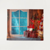 クリスマスツリーの小屋の冬のクリスマスの背景幕 タペストリー (正面(横))