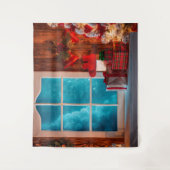 クリスマスツリーの小屋の冬のクリスマスの背景幕 タペストリー (正面)