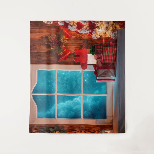 クリスマスツリーの小屋の冬のクリスマスの背景幕 タペストリー (正面)