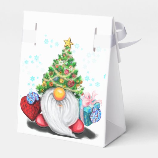 クリスマスツリーの帽子とギフトと可愛い格言- フェイバーボックス (裏面サイド)
