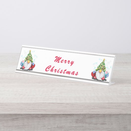 クリスマスツリーの帽子とギフト付き格言 デスクネームプレート (正面)