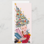 クリスマスツリーの帽子のヴィンテージ女性 クリスマスカード 招待状 (正面/裏面)