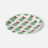 クリスマスツリーの弓砂漠の休日の緑の赤 ペーパープレート (アングル)