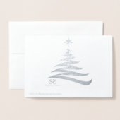 クリスマスツリーの形 – 銀箔グリーティングカード 箔カード (裏面封筒付き)