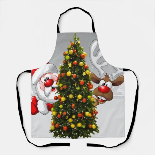 クリスマスツリーの後ろのサンタクロースとトナカイ.j エプロン (正面)