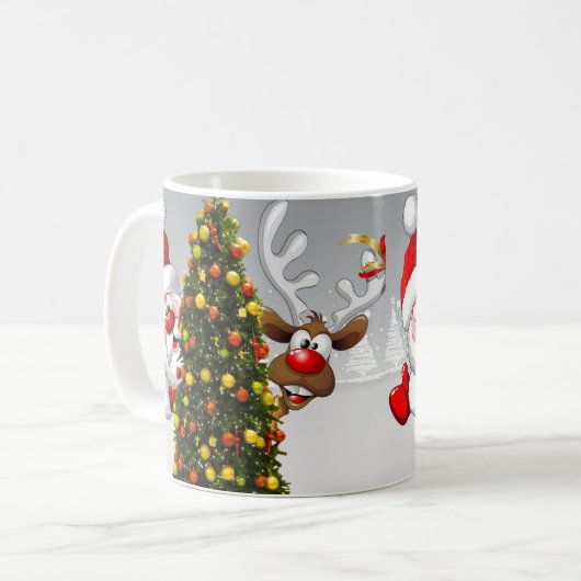 クリスマスツリーの後ろのサンタクロースとトナカイ.j コーヒーマグカップ (正面左)